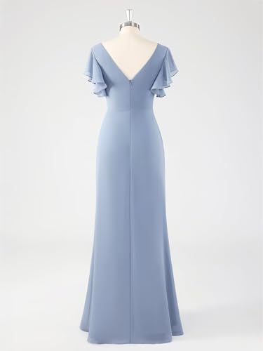 Modest Mother of The Bride Dresses with Sleeve Ruched V Neck Formal Wedding Guest Dress2