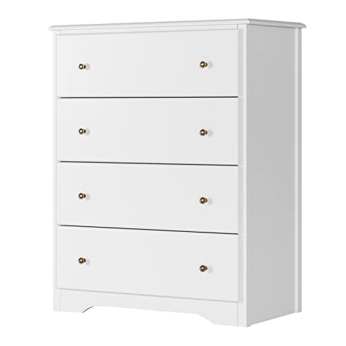Cómodas Blancas Cómoda de 4 Cajones Grandes Cajonera para Dormitorio Pasillo Entrada Salón Mueble para Almacenamiento de Madera Blanco 74 x...