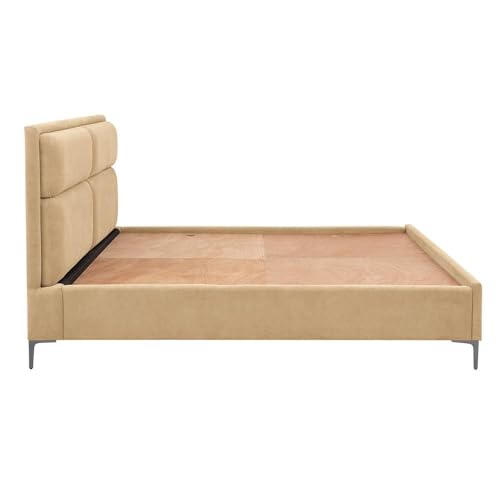 Image of Wakefit Bed | King (78 X 72) Solid Wood Bed, Upholstered, Without Storage, 3 Year Warranty - Zewail - Napoli Beige