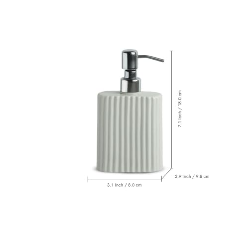 Image of ExclusiveLane 'Ivory Flute' Ceramic Bathroom Accessories Set of 3 (Ceramic Liquid Soap Dispenser Set for Wash Basin, Paste & Toothbrush Holder, Soap Tray) |Hand-Carved |Bathroom Organiser Set