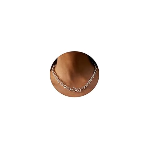 CAROVO Dainty Chunky Silver Toggle Necklace for Women Silver Filled Thick Toggle Clasp Necklace Link Chain Toggle Necklaces Minimalist Everyday Jewelry for Women Cover