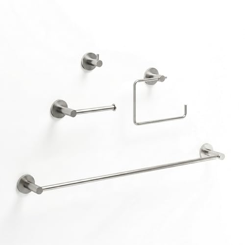 VIGO Cass 4 Pieces Bathroom Hardware Set, 24 inch Towel Bar, Hand Towel Holder, Robe Towel Hook, Toilet Paper Holder Wall Mounted, Stainless Steel Bath Accessory Set Brushed Nickel Finish
