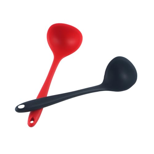 Ciieeo Non Stick Silicone Soup Spoon with Long Handle Solid Color Kitchen Utensil for Cooking and Serving for Home and Restaurant Use Red