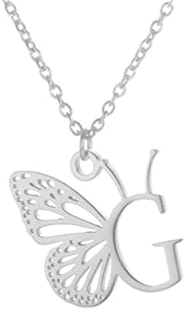 Women's Stainless Steel Creative Hollow 26 Alphabet Initial Name Butterfly Wings Shaped Couple Pendant Necklace image 5