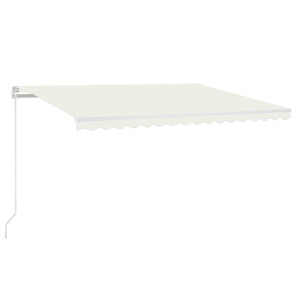 Tenda da sole manuale con braccio articolato, 450 x 350 cm, color crema con LED | Telaio in alluminio verniciato a polvere, poliestere impermeabile, illuminazione a energia solare, funzionamento a manovella