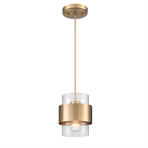 DEYNITE Modern Mini Gold Pendant Light Fixtures Glass Cylinder Hanging Lamp for Kitchen Dining Bathroom