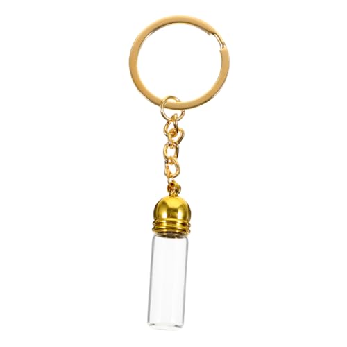 DEARMAMY Llavero De Botella De Vidrio Botella De Agua Mini Botella Colgante Contenedores Volteo De Botella Llavero De Botellas De Deseos Botella De Bomba De Viaje Aleación De Zinc Golden