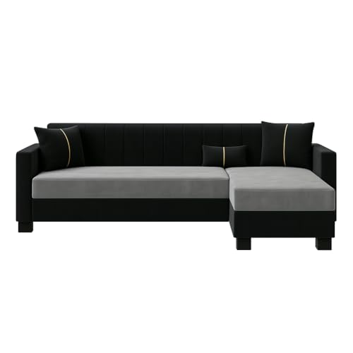 Image of SOCOZI Alveria 4 Seater RHS L Shape Sofa Set | Soft Velvet Suede Fabric | Modern Design | Plush Comfort Cushions for Living Room (Light Grey-Black)