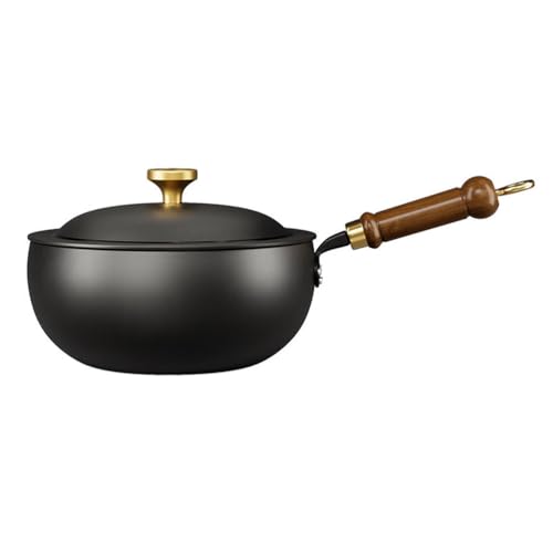 Sartén Wok de hierro fundido con tapa y mango de madera miniatura 1