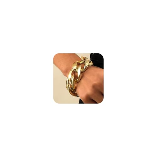 Fashion Boho Dainty Simple Bracelets Set for Women Adjustable Chunky Flat Cable Chain Punk Bracelets for Women