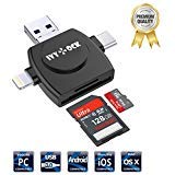 SDHC SDXC & Micro SD Card Reader - IVYOCK Memory Card Camera Reader Adapter for iPhone X/iPad/Galaxy S8/Android/PC/MacBook with Lightning,Micro USB,USB Type C,USB 3.0 Connector Trail Camera Viewer