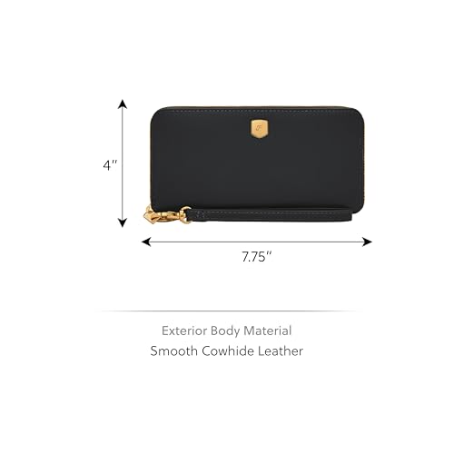 Image of Fossil Women's Wallet, Lennox Leather Zip Around Clutch Wallet for Women, Black
