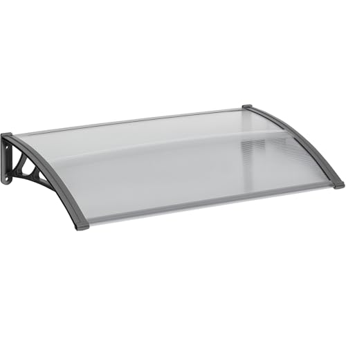 Outsunny Tejadillo de Protección 110x60 cm Marquesina Exterior para Puertas y Ventanas contra Sol y Lluvia con Soporte de PP Policarbonato Transparente