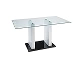 Mesa de comedor SAMIRA - 6 comensales - Cristal templado y MDF lacado blanco - Medidas: Ancho 150x Prof. 90 x Alt. 75 cm. SAMIRA... ¡Opta por una mesa refinada y con clase!