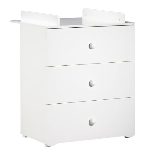Commode bébé | Commode 3 tiroirs | Plan à Langer Inclus | Boutons Boule Blanc Basic | 76 x 97 x 66 cm | Fabriqué en France | Babyprice par Sauthon