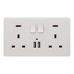 SUNNYNEST Double Wall Plug Socket Switch Panel, 2×13A Power Sockets with 2 USB Charger Ports – Fireproof Home & Office Charging Station