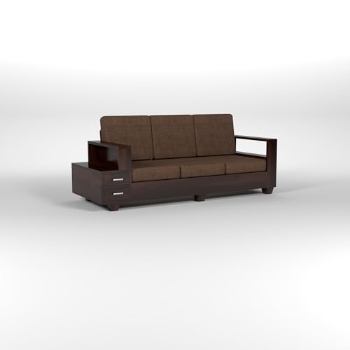 Image of Solid Sheesham Wood 3-Seater Sofa Set with Drawer Storage - Premium Wooden Sofa for Your Elegant Living Room (Design 24)