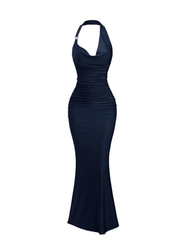 SweatyRocks Kleid Damen Lang Maxikleid Elegant Neckholder Kleid Figurbetont Partykleid Rückenfreie Kleider Bodycon Bleistiftkleid mit Fishtail...