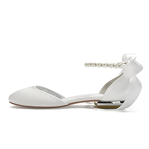 Women's Round Toe Wedding Flats Shoes for Bride Ankle Strap Pearl Formal Prom Party Dress Pumps3
