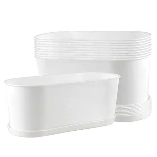 Ningwaan 10 Set 9 X 3.5 X 3.3 Inch Window Box Planter, White Rectangle Plastic Plant Planter With Saucers And Drainage Hole , Plastic Plant Pot For Windowsill Balcony Garden Home Office #TOP8