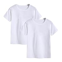 2-Pack Kids Cotton T-Shirts Short Sleeve Basic Tops for Toddlers Boys and Girls White