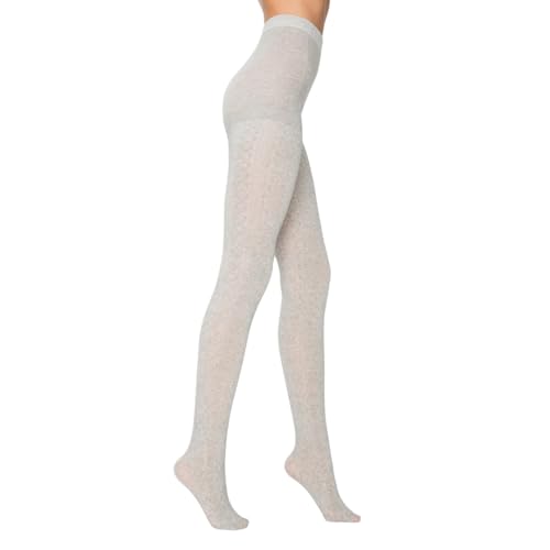 Image of PENTI Karina Women's Knit Patterned Winter Tights | Warm Sweater Tights Cotton-Blend 180 Den | Black, Vanilla, Gray