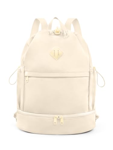 Image of RHDZO Drawstring Gym Backpack with Shoe Compartment and Wet Pocket, Beige