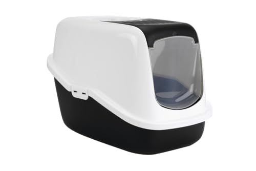 Image of Savic Nestor Covered Cat Litter Box for Indoor Cats, Enclosed Hooded Cat Toilet Home with Flip-Up Door, Odor Control & Easy Cleaning Design - Black, 22x15x15 Inch | Covered Hooded Design