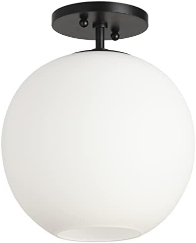 Vintage Modern Semi-Flush Mount Ceiling Light - Brass With Floral Glass Shade For Entryway, Bathroom, Kitchen