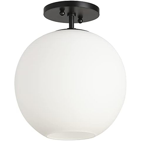 Pirxxiy Soft Black Semi Flush Mount Ceiling Light Fixture, Frosted Glass Shade Vintage Close to Ceiling Light Fixture, Modern Indoor Flush Mount Light for Bedroom, Entryway, Corridor, Room Decor Lamp Cover