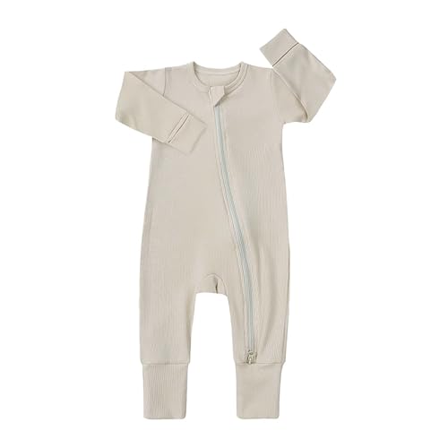 TYUSGH Body de manga larga con cremallera para recién nacido, bonito traje para fiesta de fotos, beige, 12-18 meses
