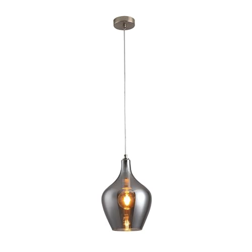 M2OUTLET - Lampadario a sospensione LA BURBUJA 20169, Ø 22 cm, nichel opaco, vetro fumoso