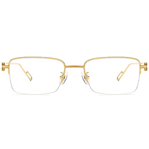 Image of HEPIDEM Vintage Style Rectangular Metal Eyeglasses for Men,Half Semi Rimless Square Optical Glasses Frame