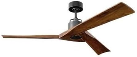 Generation Lighting 3ALMSM52AGP Transitional Alma Smart Indoor/Outdoor Damp Rated 52" Ceiling Fan with Remote, 3 Dark Walnut Carved Wood Blades, Aged Pewter