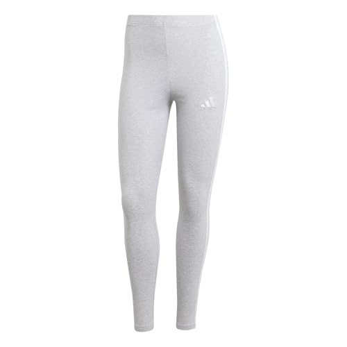 adidas Femme Essentials 3-Stripes Cotton Leggings Tights, Light Grey Heather/White, L