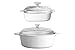 CorningWare - Casseruole rotonde Pyroceram Classic (3,5 qt, 2,5 qt e 1,3 qt) quadrate (2 qt & 1 qt), con manici e coperchio in vetro, colore: Bianco