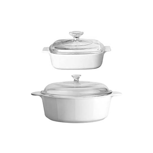 CorningWare 10 Piece Pyroceram Classic Round Casseroles (3.5 qt, 2.5 qt & 1.3 qt) Square (2 qt & 1 qt) Cooking Pots W/Handles & Glass Lid - White