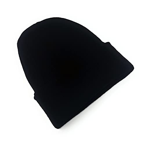 Beanie Hat Mens Ladies Womens Unisex Slouch Winter Woolly Turn Up Knitted (Black)