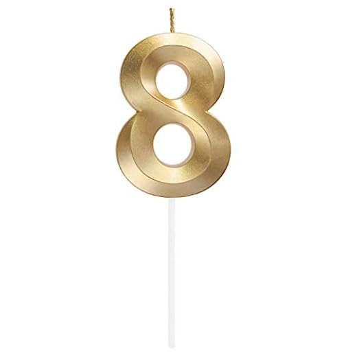 Partyland Velas de Cumpleaños doradas – Velas Pastel de Cumpleaños de Números – Velas para Cumpleaños, Bodas o Aniversarios – Números 0 1 2 3 4 5 6 7 8 9 – Velas de 7 cm. (Número 8)