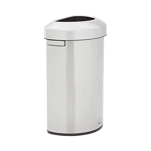 Rubbermaid Commercial Products Refine Decorative Container, 16 Gallon, Half Round Stainless Steel Trash Can