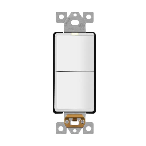 Enerlites Rêve Collection Lighted Double Switch, Combination Decorator Switch With Locator Light, Matte Finish, Ground Terminal, Single Pole, Residential Grade, 15A 120V, Ul Listed, Rl62834-W, White #TOP11