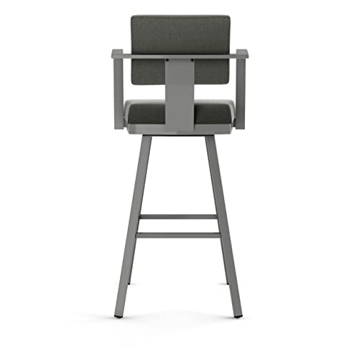 Image of Amisco Akers 26 in. Swivel Counter Stool - Charcoal Grey Polyester /Glossy Grey Metal