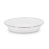 Golden Rabbit Enamelware Pie Pan Plate, 10 inch, Solid White Textured
