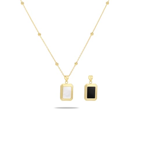 Milan Chiva 14K Gold Plated Mother of Pearl Stacked Necklace for Women, Dainty Trendy Non Tarnish...