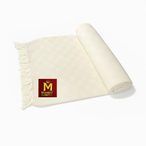 Image of Handloom Bhagalpuri Cotton Silk Mix Dull Andi 3D Checked Chadar - Soft Grey Comforter & Odhnewali Blanket for All-Season Sleeping - (220x125cm - Size) (White)