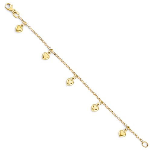 14k Yellow Gold Heart Charm Bracelet - 6"4