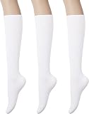 KONY Womens Cotton Knee High Socks - Casual Solid & Triple Stripe Colors Fashion Socks 3 Pairs (Wome