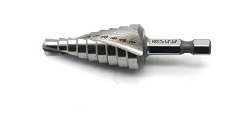 Image of TEMO M35 Cobalt Spiral Flute Step Drill Unibit, 9 Size 1 /4 Inch To 3 /4 Inch, 1 /4 Inch Hex Shank