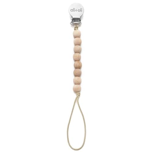 Image of Ali+Oli Silicone Pacifier Clip for Baby (All Wood) 100% Food-Grade BPA Free Newborn Pacifier Holder Infant Binky Clip for Baby Boy or Girl | Food-grade material, Keeps soothers within reach, Secure attachment, Lightweight, Everyday use, Easy cleaning
