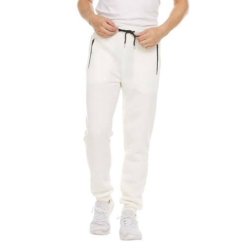 Foweknow Pantalones chinos para hombre, ajustados, pantalones de jogging, pantalones de deporte, largos, informales, de corte regular, versátiles, cintura elástica, pantalones de trekking, Blanco, M